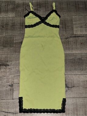 Forever 21 Lime Green Slip Dress with Black Lace Trim